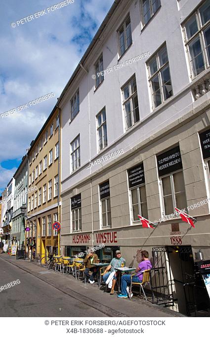 Hussmans vinstue wine bar terrace Larsbjornsstraede street Latin Quarter district central Copenhagen Denmark Europe