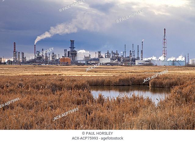 Oil refinery and pond, Alberta, Canada