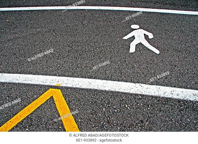 Pedestrian sign on the asphalt