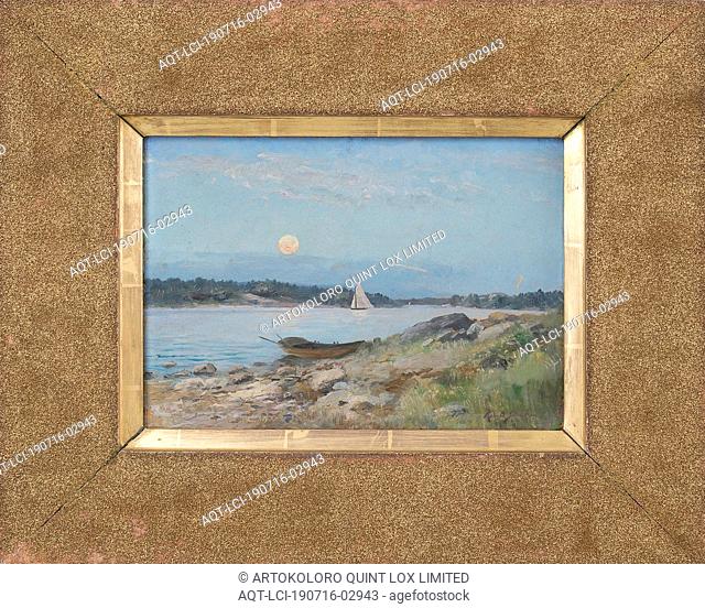 Konrad Simonsson, Moon Rising in the Skerries, Moonrise in the archipelago, Oil on wood, Height, 23.5 cm (9.2 inches), Width, 32 cm (12