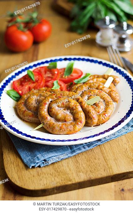 Spicy sausage whorls with smoked pepper, paprika and cayenne