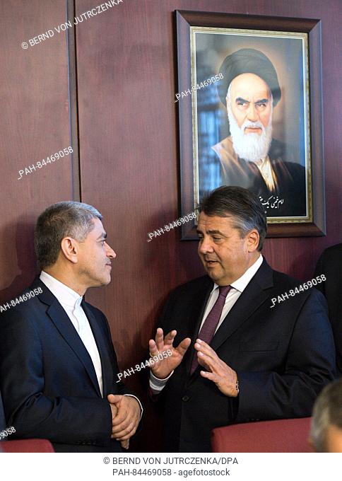 German Minister of Economic Affairs Sigmar Gabriel (R) and Ali Tayebnia, Iranian Minister of Economic Affairs and Finance