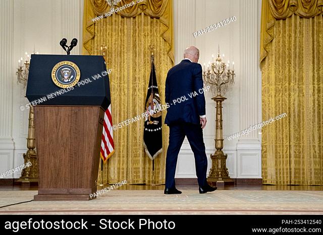 United States President Joe Biden departs after delivering remarks in the East Room of the White House in Washington, DC on Thursday, August 26, 2021