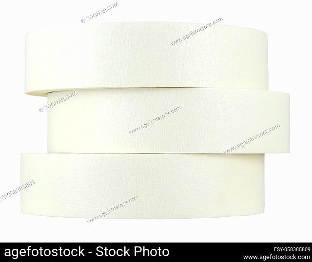 Three Rolls Of Masking Tape (Or Painter's Tape) Isolated On A White Background