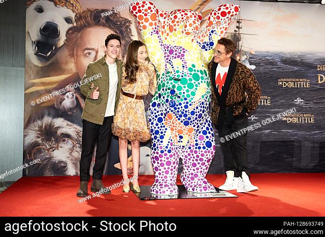 Harry Collett, Carmel Laniado and Robert Downey jr. at the photocall on the occasion of the press conference for the film launch of ""Dolittle (The Fantastic...