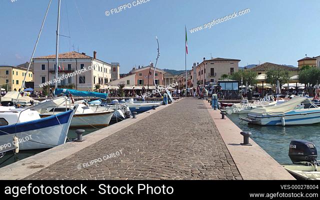 BARDOLINO, ITALY 16 SEPTEMBER 2020: Port of Bardolino in a sunny day