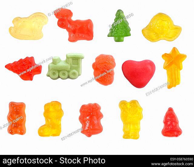 group of jelly candies on white background