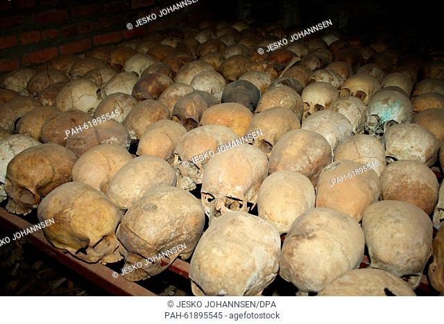 Remains of the victims of genocide in a crypt behind the church of Nyamata, Rwanda, February 2015. The church is now a memorial and is located not far from the...