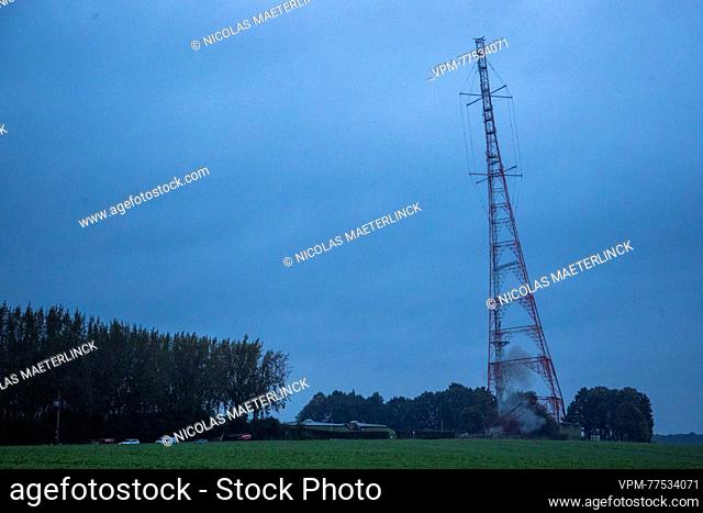 Illustration picture shows the explosive demolition of a former NATO antenna in Court-Saint-Etienne, Thursday 12 October 2023
