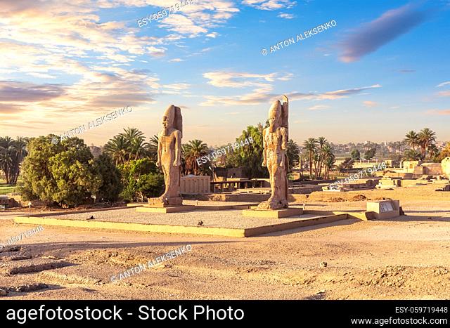 Colossal statues on the way to the Valley of kings, Luxor, Egypt