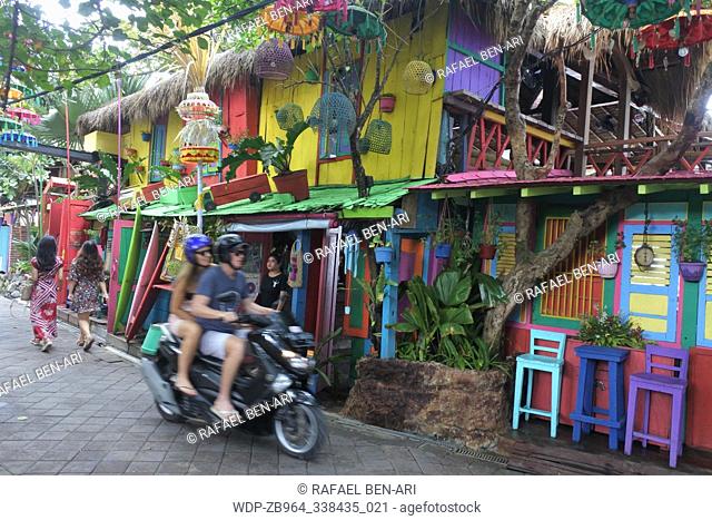 BALI - JULY 23 2019:Colorful building on Seminyak Beach. Seminyak town rapidly become one of the most well-known tourist areas in Bali Indonesia