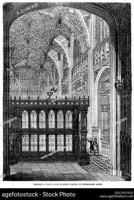Interior of Henry the Seventh’s Chapel in Westminster Abbey, Illustration from the Book, John Cassel’s Illustrated History of England, Volume II