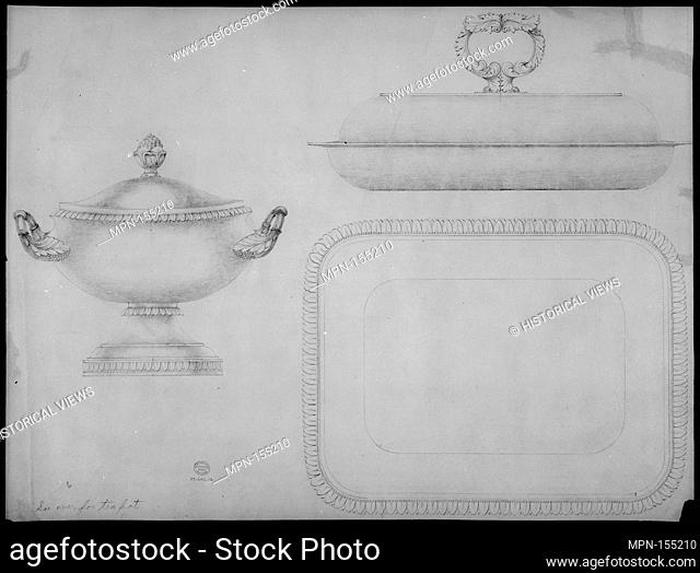 Design for a tea-pot, verso: design for a covered dish and bowl. Artist: Thomas Fletcher (American, Alstead, New Hampshire 1787-1866 New Jersey); Artist: Sidney...