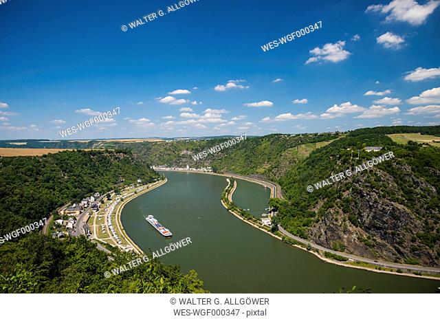 Germany, Rhineland-Palatinate, View to Loreley rock at Middle Rhine river, Upper Middle Rhine Valley