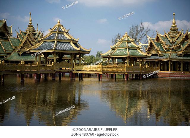 a traditional Temple in the Ancient City or Muang Boran at the city of Samuth Prakan south of the city of Bangkok in Thailand in Southeastasia