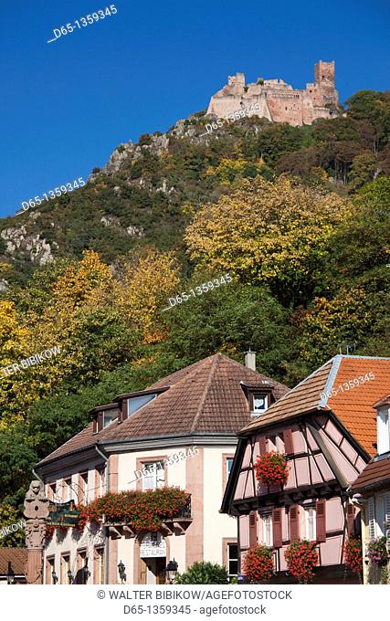 France, Haut-Rhin, Alsace Region, Alasatian Wine Route, Ribeauville, buildings and old castle