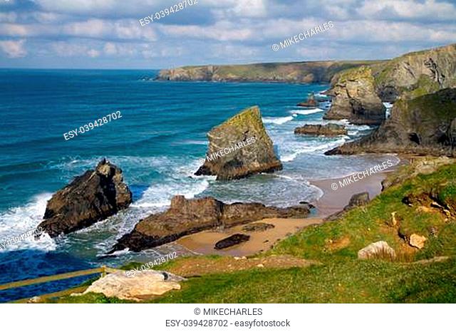 Carnewas and Bedruthan Steps North Cornwall England UK