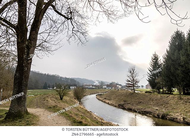 Trattnach River Passing through Bad Schallerbach in Winter, Austria