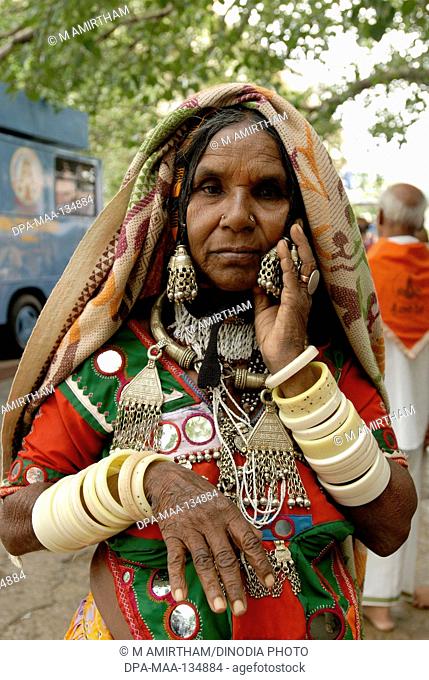 A Banjara woman among the most richly attired of the nomadic community at Tirumalai , Andhra Pradesh , India
