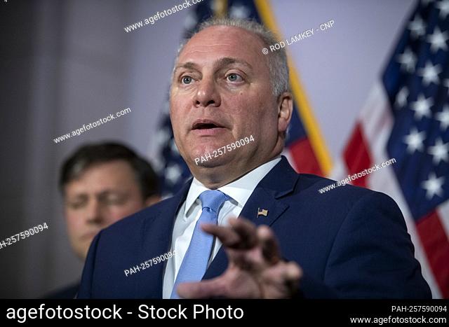 United States House Minority Whip Steve Scalise (Republican of Louisiana) offers remarks during a press conference regarding the US / Mexico border, Abortion