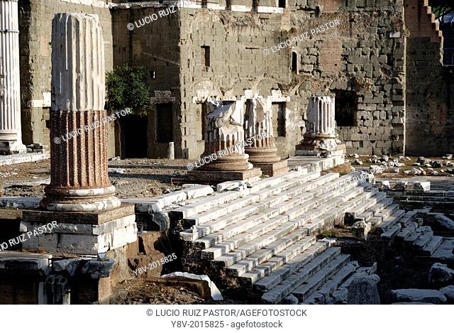 Italy. Lacio. Rome. Augustus' Forum. Mars Ultor's (The Avenger ) temple columns, and principal staircase. UNESCO World Heritage