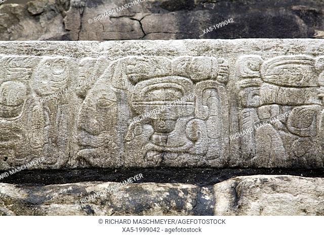 Mexico, Chiapas, Palenque, Palenque Archaeological Zone, Palace, stucco hieroglyphs