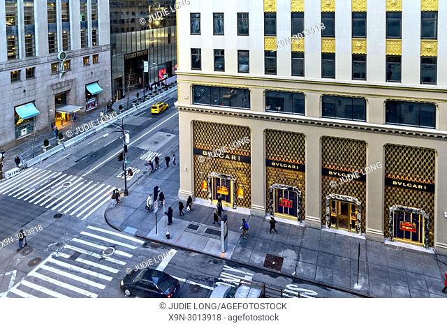 New York City, Manhattan, Midtown. Looking Down at the Intersection of Fifth Avenue and West 57th Street