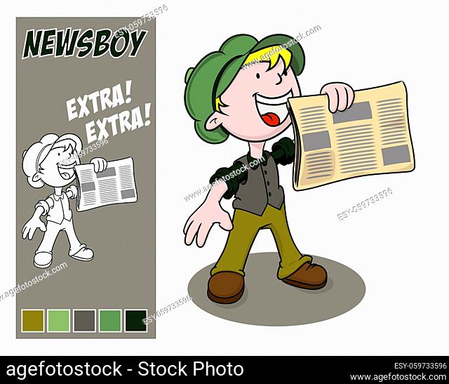 Extra, extra: vintage newsboy holds out his paper for sale