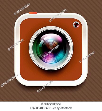 square camera icon and reflex lens on brown tone, In vector illustration format
