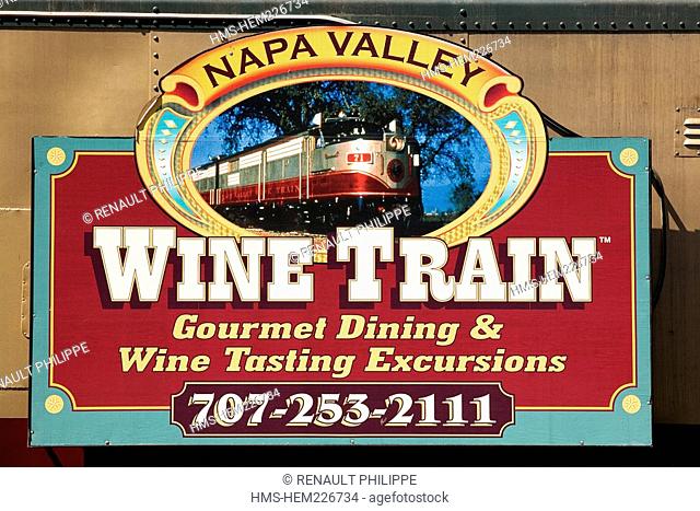 United States, California, Napa Valley, billboard advertising for the Wine Train Valley