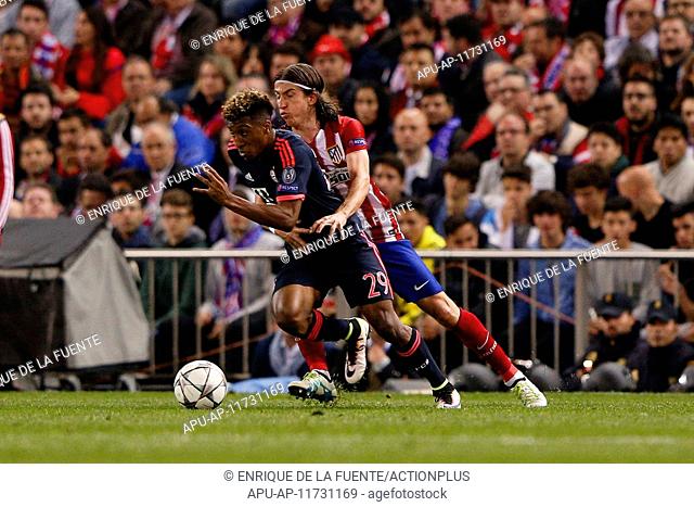 2016 UEFA Champions League Atletico Madrid v Bayern Munchen 1st Leg Apr 27th. 27.04.2016. Madrid, Spain. Kingsley Coman Bayern Munich and Filipe Luis Kasmirski...