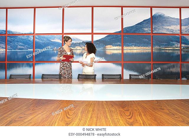 Businesswomen standing Talking in modern Conference Room
