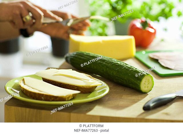 Sandwiches with cheese and cucumber, Sweden