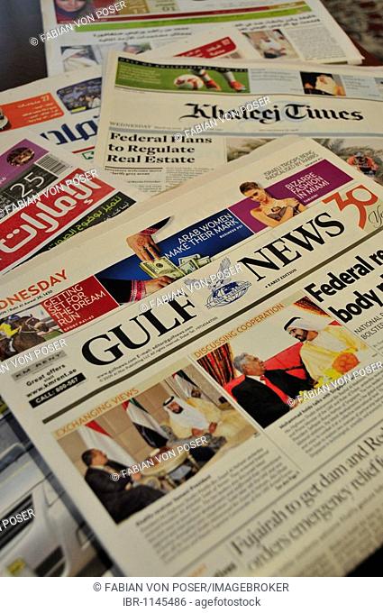 Arab newspapers, Gulf News, Khaleej Times, Abu Dhabi, United Arab Emirates, Arabia, Middle East, Orient
