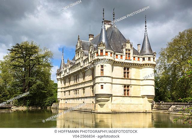 The beautiful Château d'Azay-le-Rideau in the Loire Valley, Indre-et-Loire, France, Europe