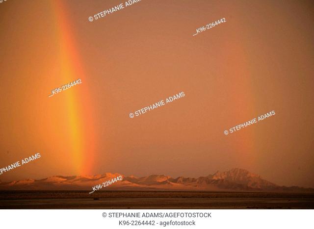 Double rainbows over the mountain range in Las Vegas, Nevada