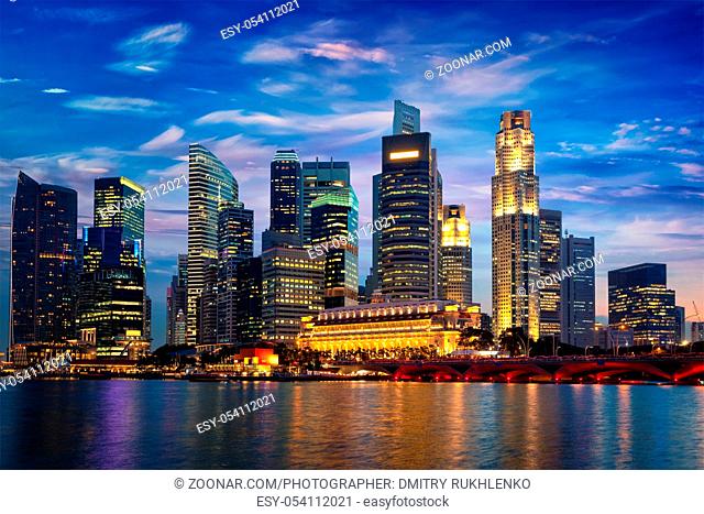 Singapore skyline and river in the evening