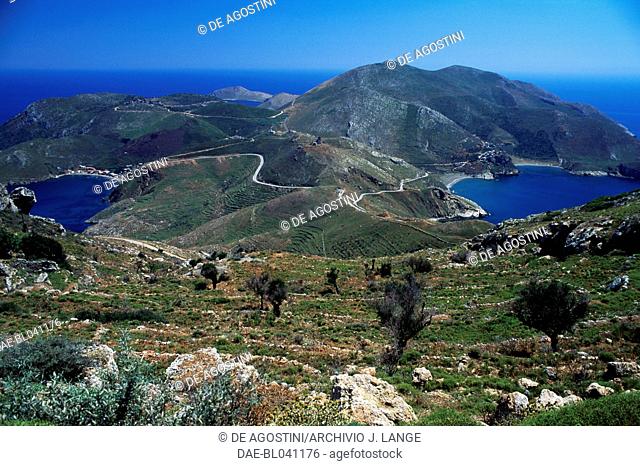Landscape between Marmari and Porto Kagio, Mani peninsula, Peloponnese, Greece
