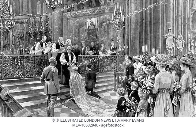 Scene during the wedding service of Princess Patricia of Connaught and Commander Alexander Ramsay RN. They were married in Westminster Abbey by the Archbishop...