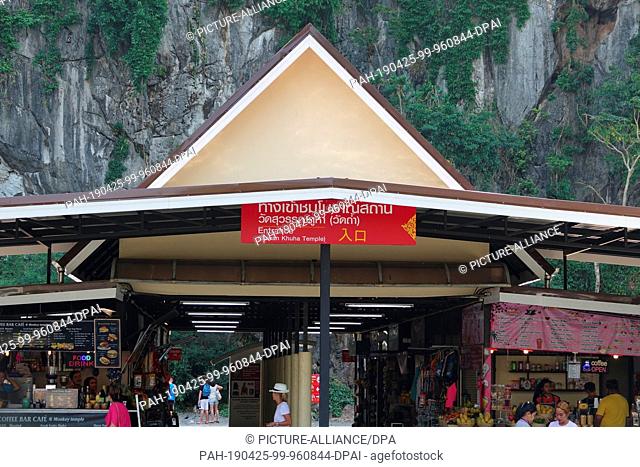 04 March 2019, Thailand, Takua Thung: The entrance area to Wat Suwan Kuha, also called Wat Tham (""cave temple""). It is a Buddhist temple complex in the Amphoe...