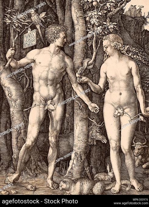 Author: Albrecht Drer. Adam and Eve - 1504 - Albrecht Drer German, 1471-1528. Engraving in black on ivory laid paper. Germany
