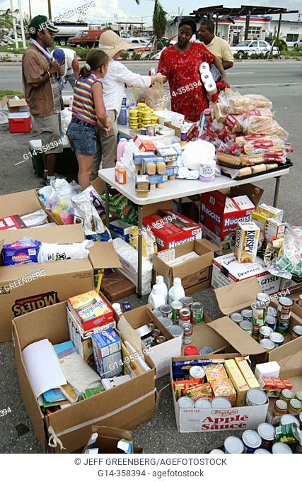 Food, water and supplies for victims, Hurricane Charley damage. Punta Gorda. Charlotte County, Florida, USA