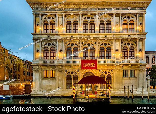 VENICE, ITALY, JANUARY - 2018 - Afternoon scene exterior facade casino palace at grand canal in venice city, Italy