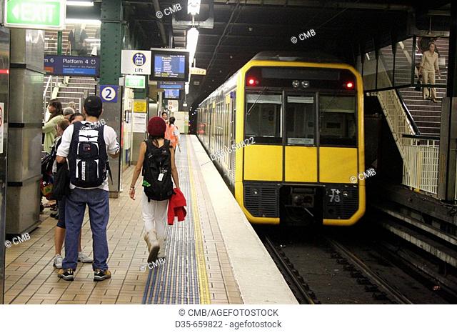 Metro arriving in Town Hall Station, Sydney, New South Wales, Australia
