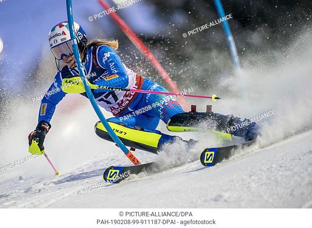 08 February 2019, Sweden, Are: Alpine skiing: Combination, ladies: Marta Bassino from Italy on the slalom course. Photo: Michael Kappeler/dpa