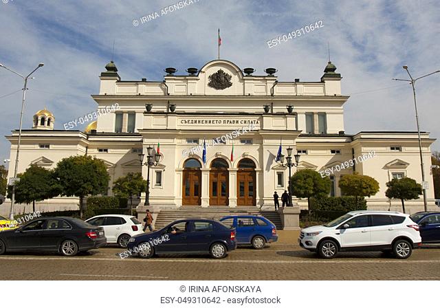 SOFIA, BULGARIA - OCTOBER 06, 2017: building of National Assembley, was built in 1884 year