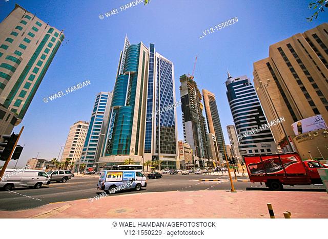 Modern Skyscraper, Street view in Kuwait city