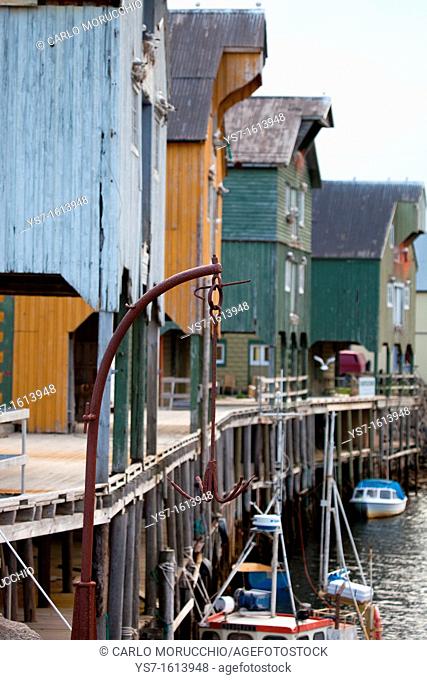 Houses on the harbour of Nyksund village, Langøya island, Vesterålen archipelago, Troms Nordland county, Norway