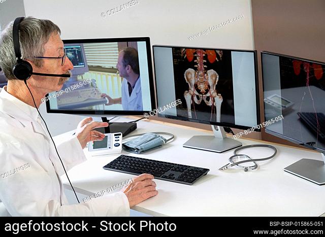 Cardiologist during a video consultation with a colleague for a phlebitis diagnosis