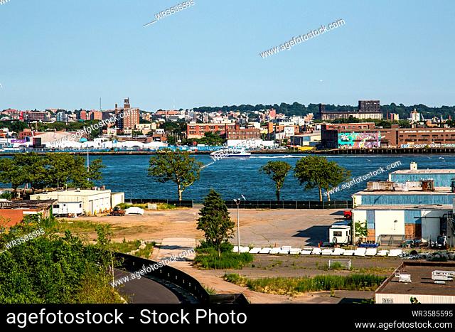 New York City / USA - JUL 14 2018: Brooklyn Downtown Skyline view from Outlook Hill on Governors Island